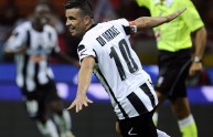 Udinese Antonio Di Natale (C) celebrates goal