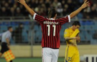 Zlatan Ibrahimovic of AC Milan celebrate