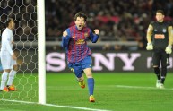 Barcelona striker Lionel Messi celebrates goal