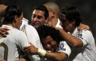 Real Madrid players celebrate after the
