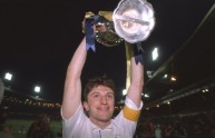Lorenzo Minotti of Parma holds the trophy aloft after winning the European Cup Winners Cup Final