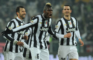 L’esultanza di Pogba, Bonucci e Vucinic (Serie A 12/13: Juventus-Udinese 4-0)